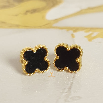 Aretes Trébol Negro Diamantado