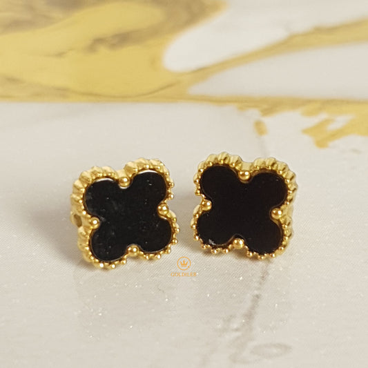 Aretes Trébol Negro Diamantado