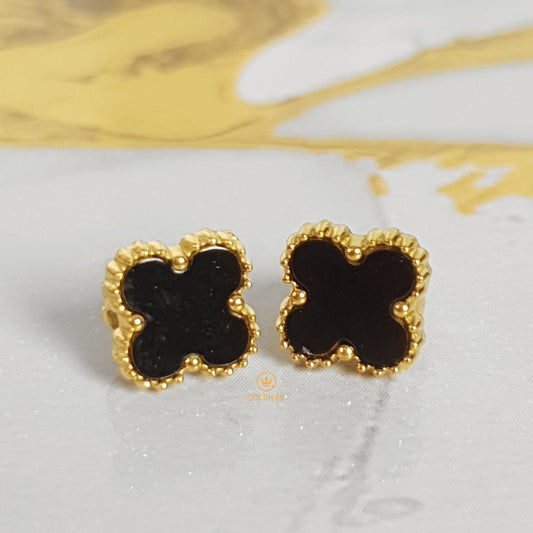 Aretes Trébol Negro Diamantado