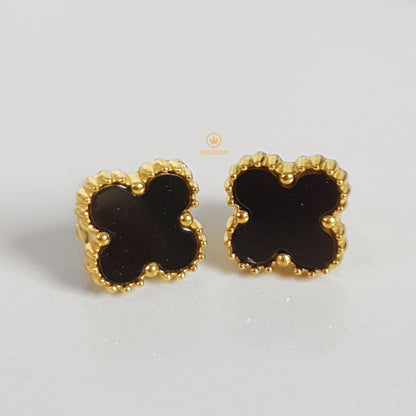 Aretes Trébol Negro Diamantado