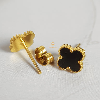 Aretes Trébol Negro Diamantado